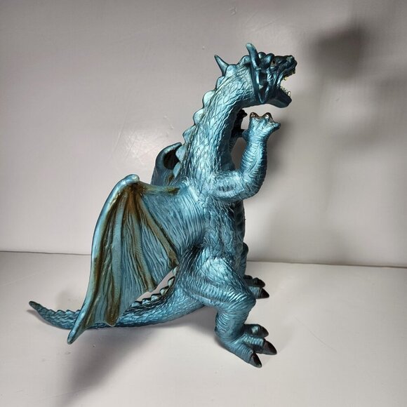 Toy Major Trading Co. Dragon 12" Tall Winged Blue with Gold Dragon Toy 2005 - Picture 10 of 11